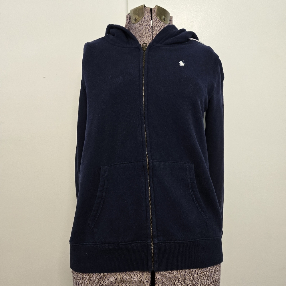 Womens Polo Ralph Lauren Full Zip Up Navy Jacket Pink Stripes On Sleeves SZ XL
